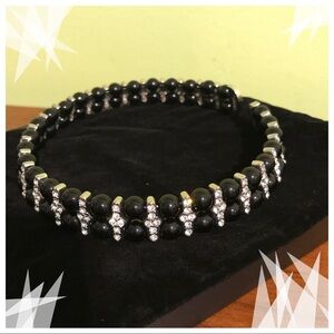 Black Beaded Crystal Accent Choker Necklace